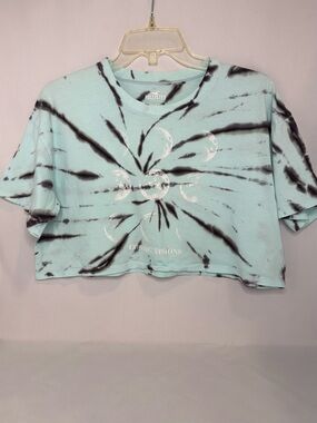 Hollister Tie-Dye Crop Top - Mint Green Black Moon Phase Graphic Tee Women’s S